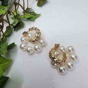 Gold Hoops with Detachable Faux Pearls Earrings New